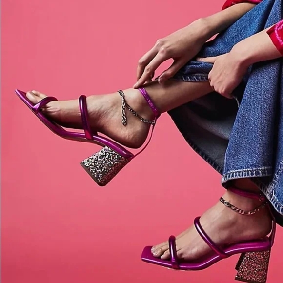 FREE PEOPLE Parker Chain Heel Magenta Metallic Size 38.5 - Picture 6 of 6